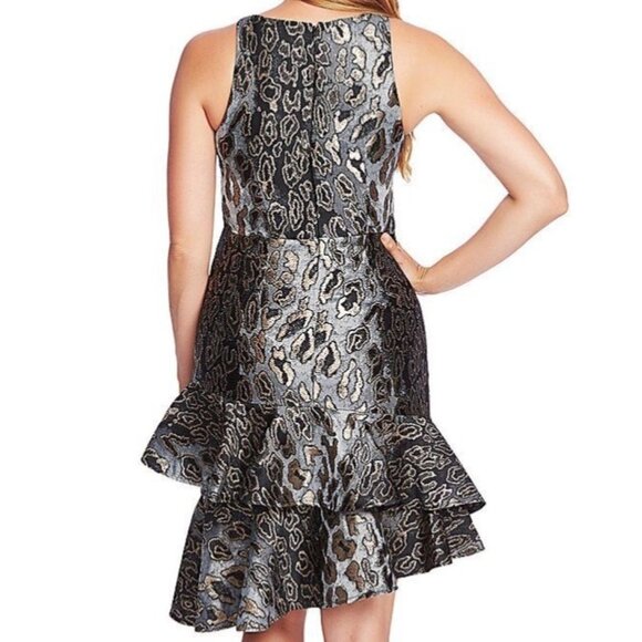 Vince Camuto Animal Print Fit and Flare Dress Size 0 Sleeveless Metallic New - Picture 6 of 11